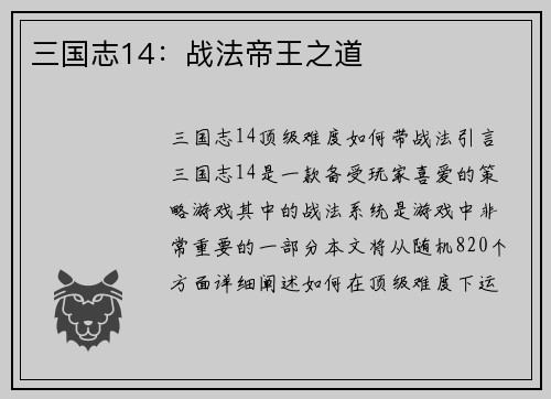 三国志14：战法帝王之道