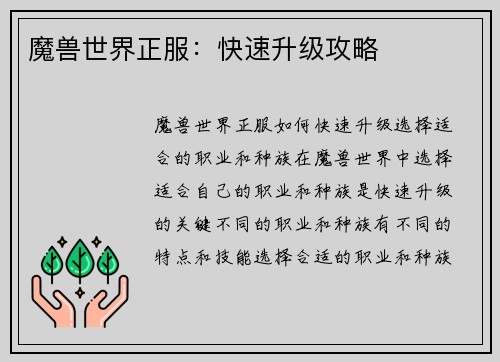 魔兽世界正服：快速升级攻略